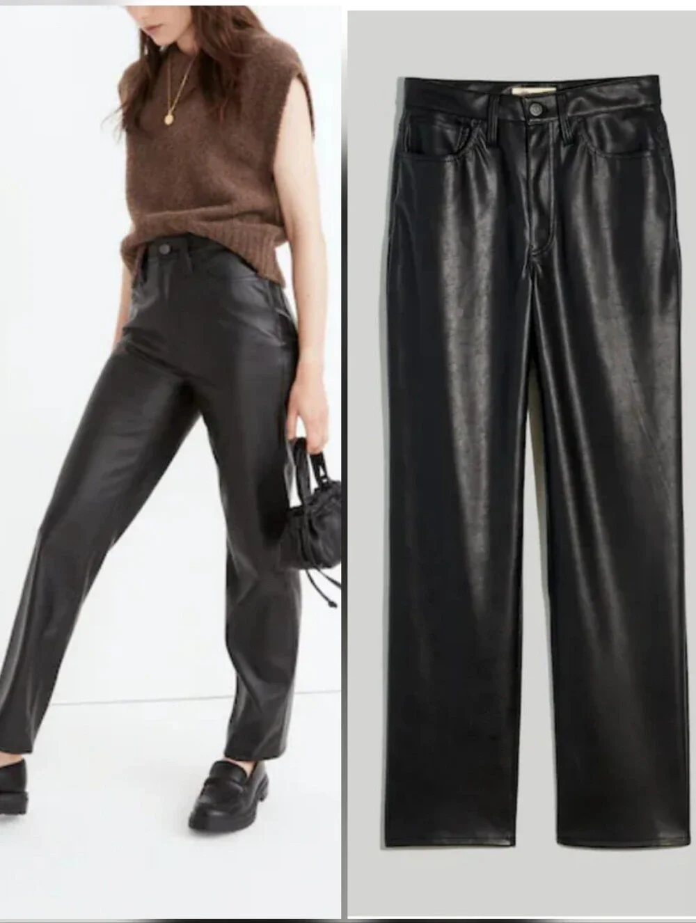 Madewell The Perfect Vintage Straight Jean Faux Leather Pants - Picture 2 of 8